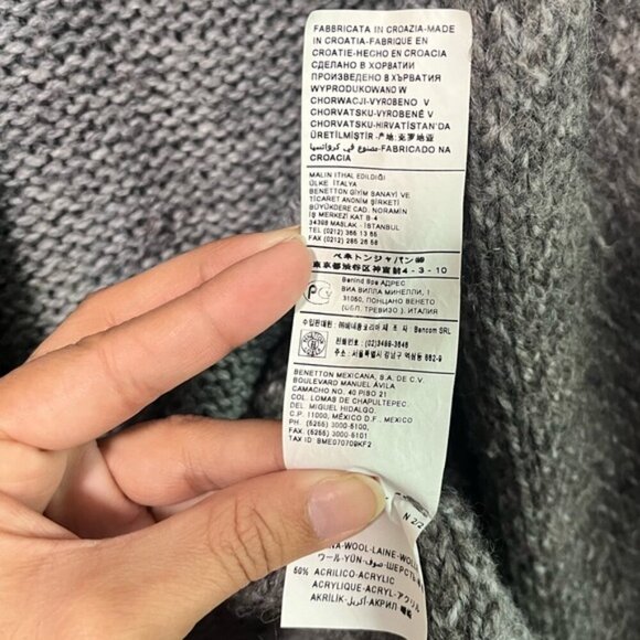 Sisley Grey Wool Blend Knit Open Front Long Cardigan Coat OS - Picture 8 of 15